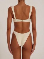 Women's High Cut Thong Bikini Scoop Neck Metal Buckle Two Piece Set Summer Beach Pool Party Y2K Swimwear - Image 2