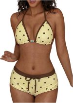 Women's Polka Dots 2 Piece Swimsuit Triangle Halter Bikini Set Boyshorts Bathing Suit