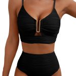 2 Piece Bikini Set U-Wire Cutout Popular Swimsuit High Waisted Textured  Summer Beach Swim Bathing Suits