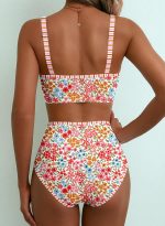 Women's 2 Piece Floral Print Bikini Sets V Neck Stitch Swimsuits High Waisted Bathing Suit Beach Summer Swimwear - Image 2