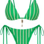 Crochet Bikini Sets for Women Cheeky Boho Bathing Suits Striped High Cut Thong Bikini Swimsuit for Vacation