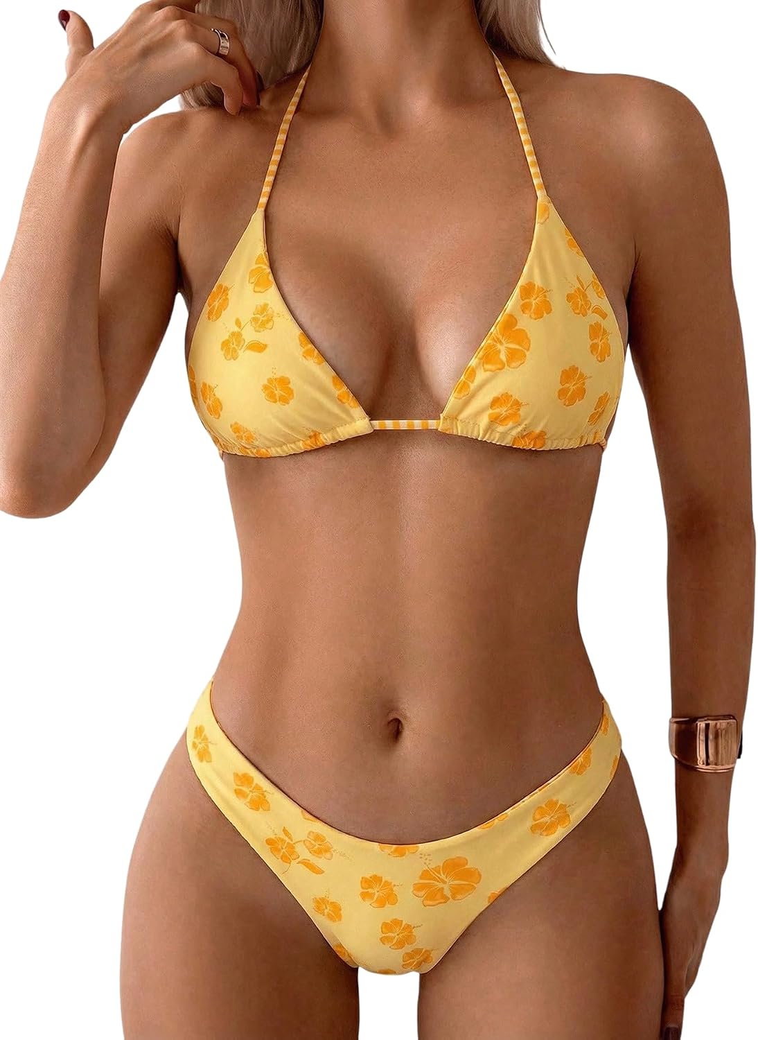 71t0QH5AumL._AC_SL1500_.jpg Women's Polka Dots Triangle Thong Bikini Sets Floral Cute Bathing Suit Swimsuits - Image 1