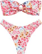 Women's Bandeau Bikini O Ring Strapless Tie Back High Cut Two Piece Swimsuit Bathing Suits - Image 2